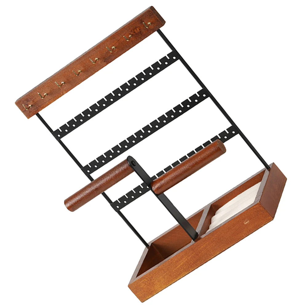 

Wood Jewelry Necklace Display Rack Earring Holder 3T Walnut Storage Necklace Earring Stand Solution Bracelets Watches