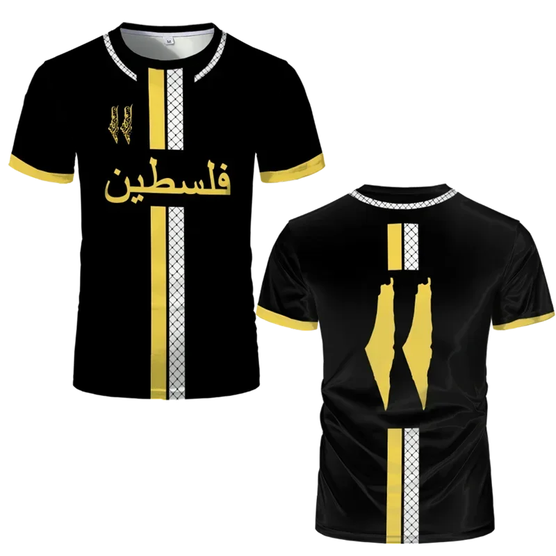 

Fashion Palestine Flag Football Jersey Summer Trend Crew Neck 3D National Emblem Printed Sports T Shirt Casual Unisex Loose Tees