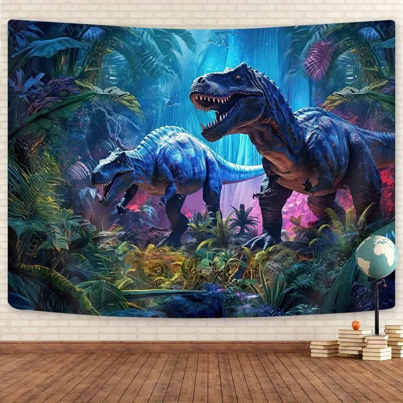 VIKAMA Jurassic Dinosaur World Tapestry Prehistoric Forest Wall Hanging Fantasy Animal Art for Bedroom Living Room Kids Decor