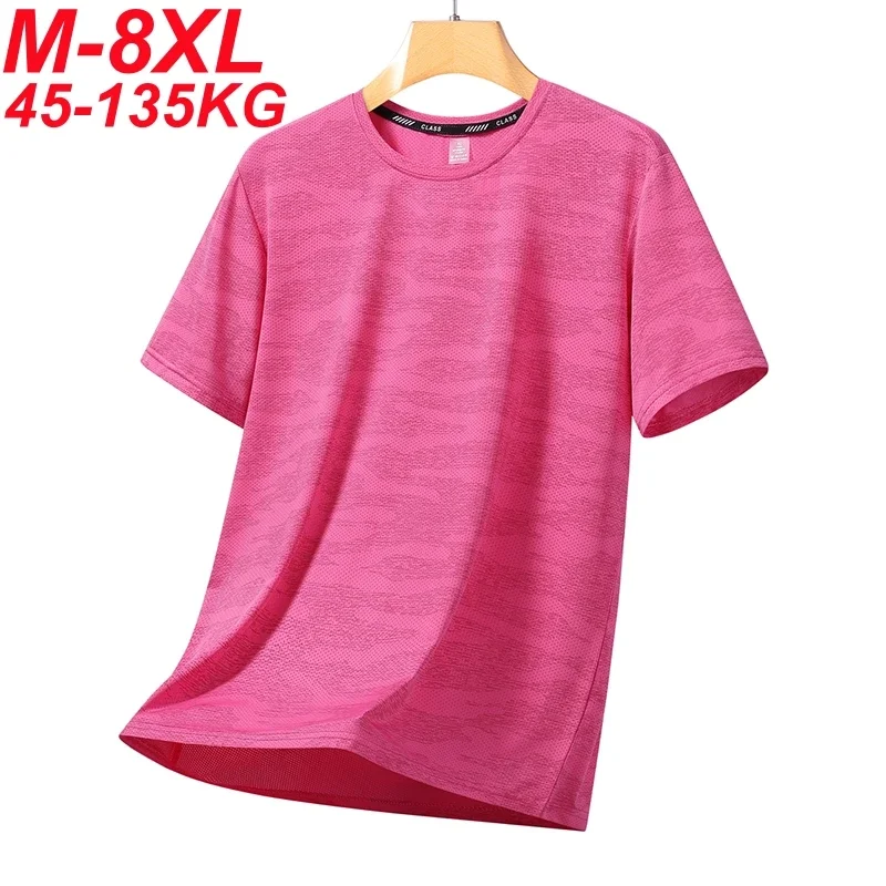 Men's Plus Size Ice Silk T-Shirts Summer Lightweight Breathable Quick Dry Tees Fashion Couple Athletic Casual Outdoor Gym Tops