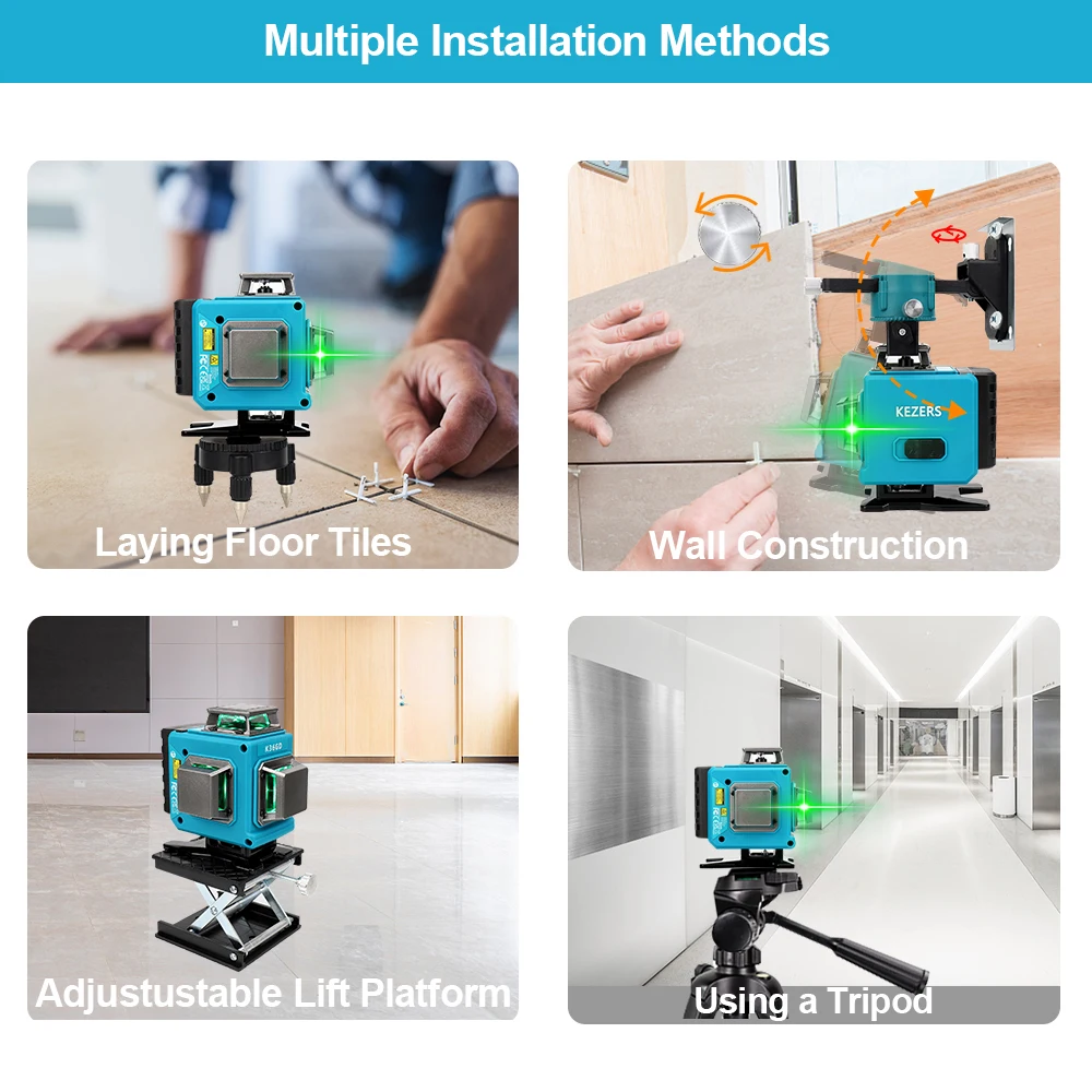 KEZERS-nivel láser verde, herramienta de nivelación 4D de 16 líneas, nivelado automático 360, batería de iones de litio de 4000mAh, Control remoto,