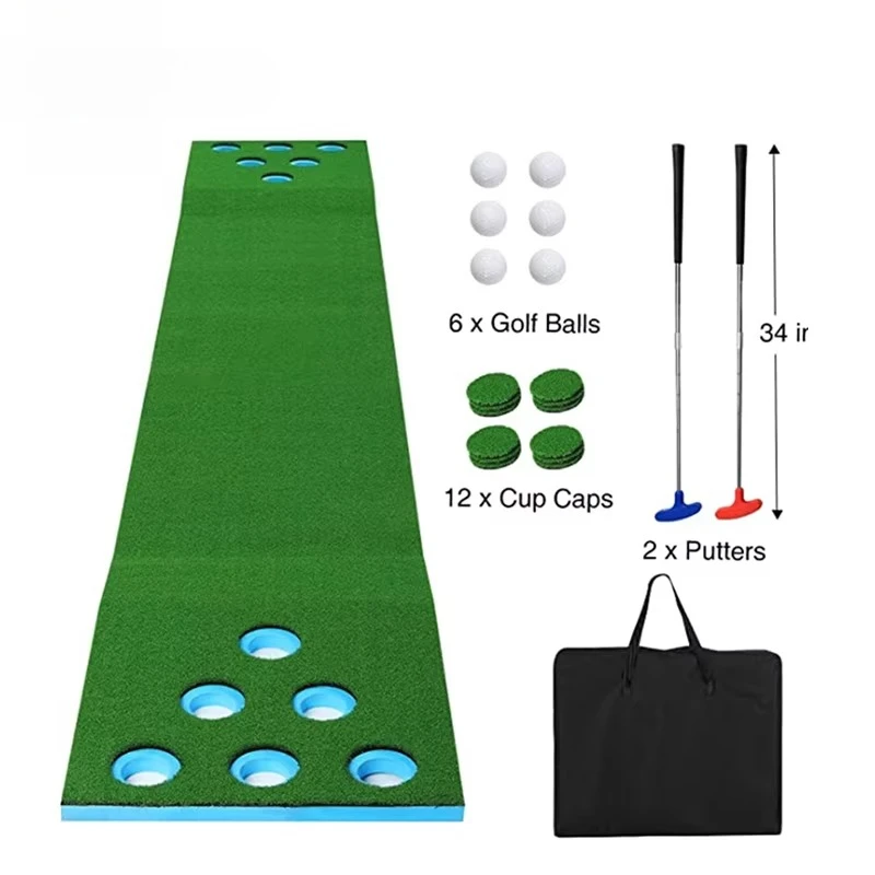 

Custom Mini Golf Course Practice Outdoor Indoor Putting Green Artificial Grass Golf Putting Mat 12 Holes Golf Mat Game Set