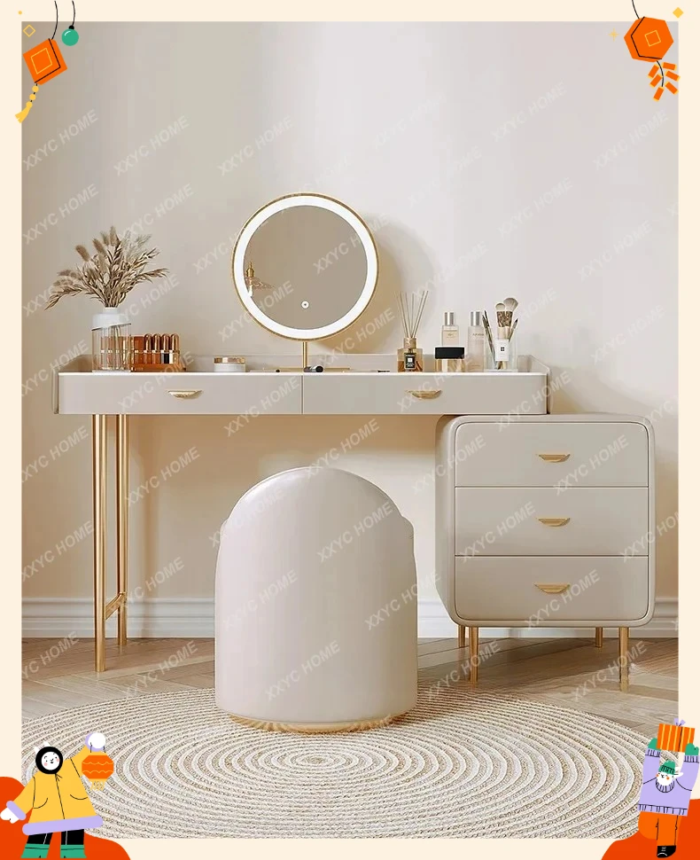 

A decoración White Luxury Dressing for Bedroom Table Vanity Wood Makeup Dresser LED Mirror Salon Organizer Storage Box Bedroom H