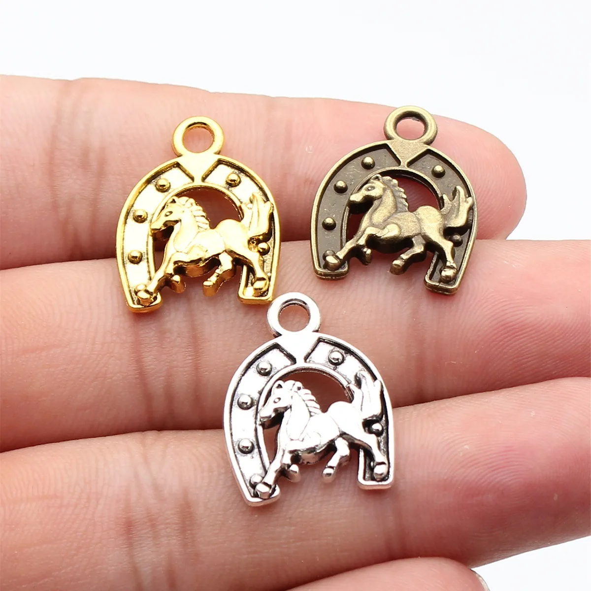 WYSIWYG 10pcs 23x18mm 3 colors Charms Horse Horseshoe Pendants Making DIY Handmade Jewelry