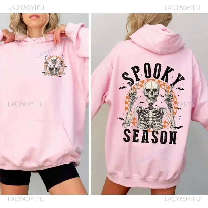 

Halloween Spooky Season Hoodie Retro Skeleton Women All Saints' Day Party Hoodies Gift for Fall Spooky Season Hooded Long Sleeve