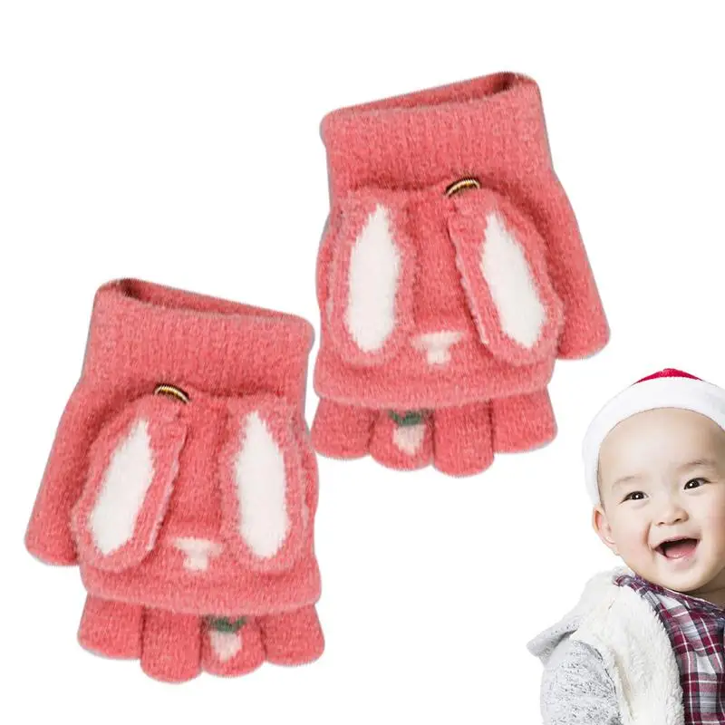 Warm Half Finger Gloves Knitted Half Finger Warm Gloves For Cold Weather Bunny Ear Convertible Typing Mittens For Girls And Boys