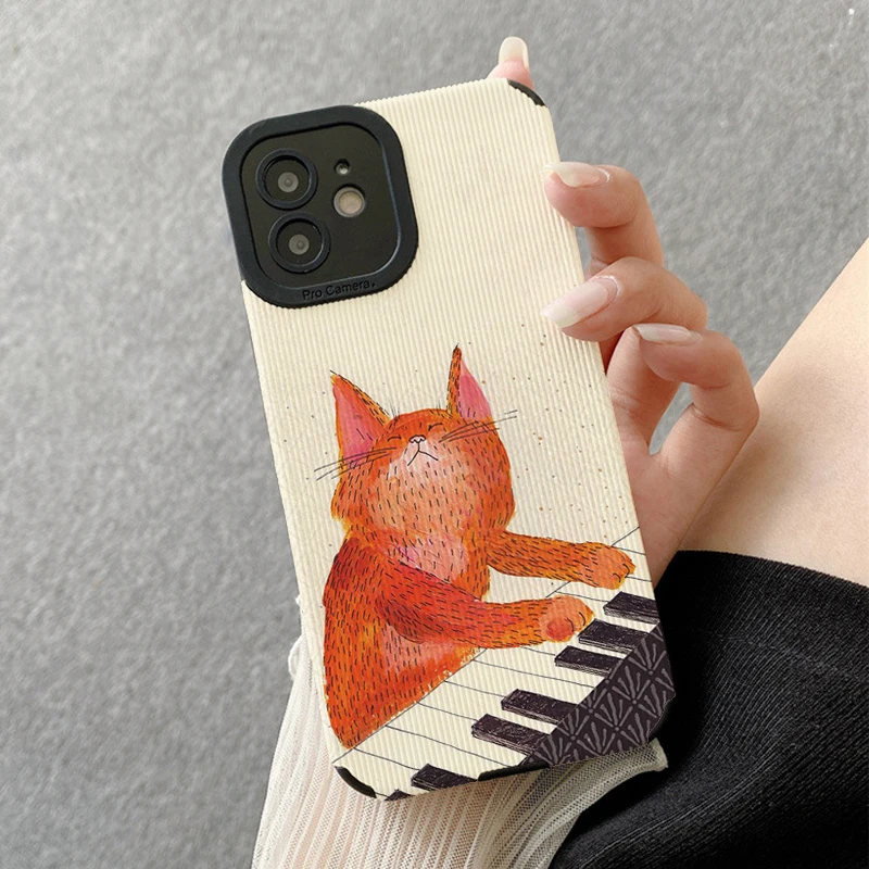 A Cute Cat Playing The Piano Phone Case for Iphone 11 Pro Max 12 13 Iphone 14 Pro Max Iphone 15 Pro Max Case