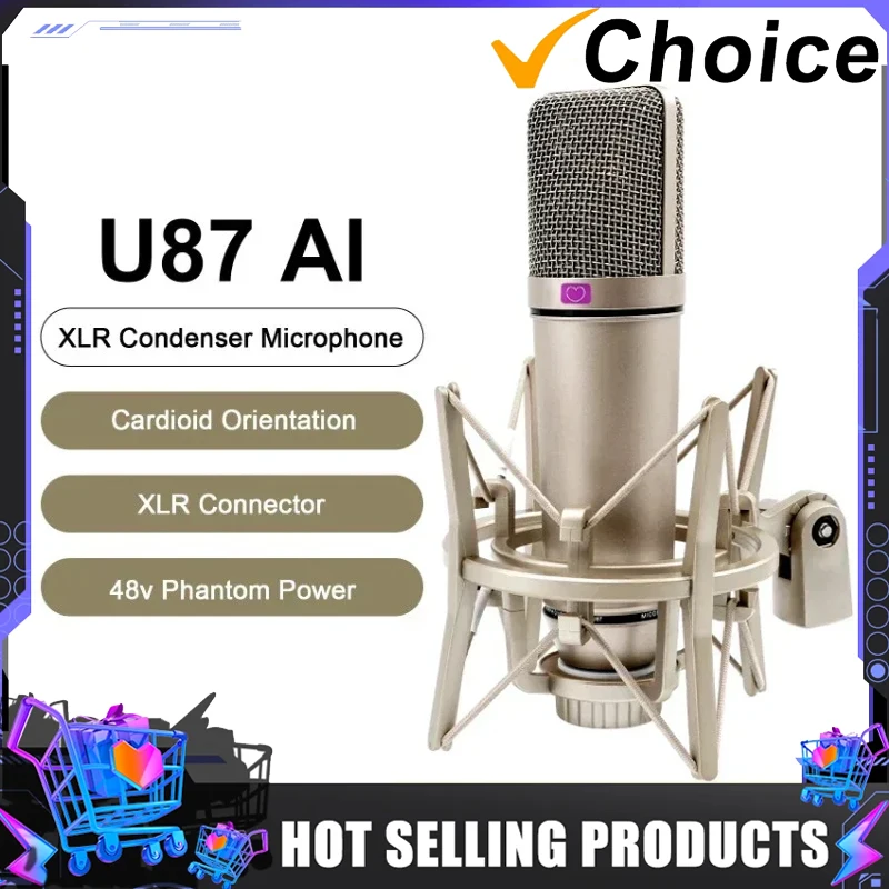 U87 AI XLR Condenser Microphone Professional Cardioid Studio Mic for Recording Podcasting Voice Over Streaming Home Studio