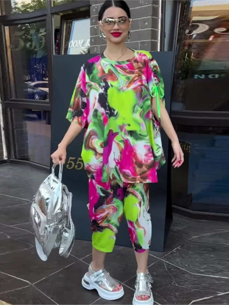 

New Summer Elegant Sexy And Fashion Print Top + Two-piece Set Of Pants Elegant Casual Loose Party Woman 2 Piece Set Outfit
