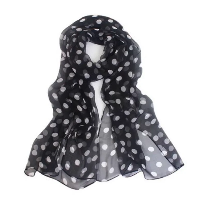 Spring and Autumn Georgette Polka Dot Scarves Bright Red Scarves Dot Scarves Women\'s Thin Chiffon Long Scarves Sunscreen Shawls