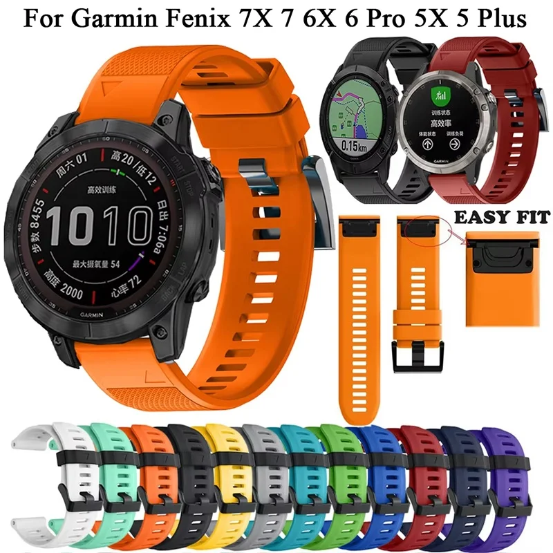 20mm 22mm 26mm Silicone Watch Band Straps For Garmin Fenix 6 6X 6S Pro 7 7S 7X Wristband Fenix 5 5X 5S Plus 3HR Watch Bracelet