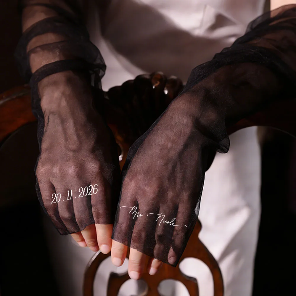 Personalized Long Mesh Bridal Gloves,Customized Name And Date Soft Tulle,Bridal/Wedding Gloves/Sleeves,Suitable For Prom Parties