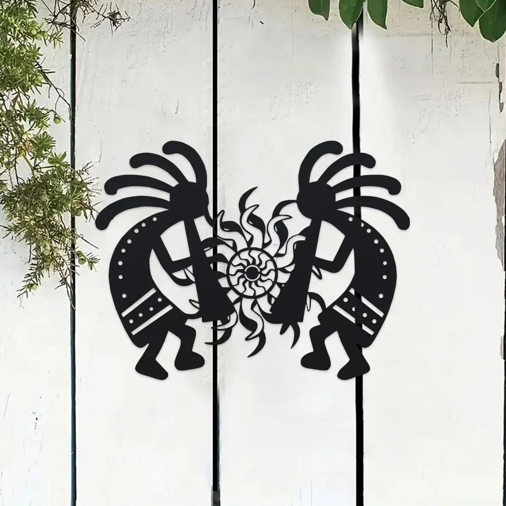 1pc Elegant Wrought Iron Decoration Indoor And Outdoor Room Decoration 1pc of Elegant Kokopelli Dance Couple Metal Wall Art