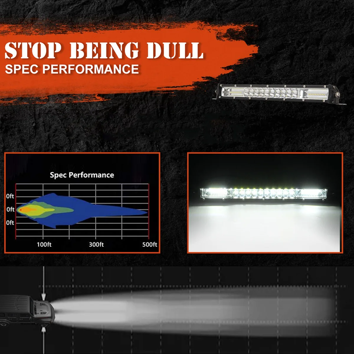 شريط إضاءة LED، 15 بوصة 120 وات أضواء العمل على الطرق الوعرة أضواء القيادة ضوء الضباب للشاحنات ATV UTV SUV قارب بيك اب