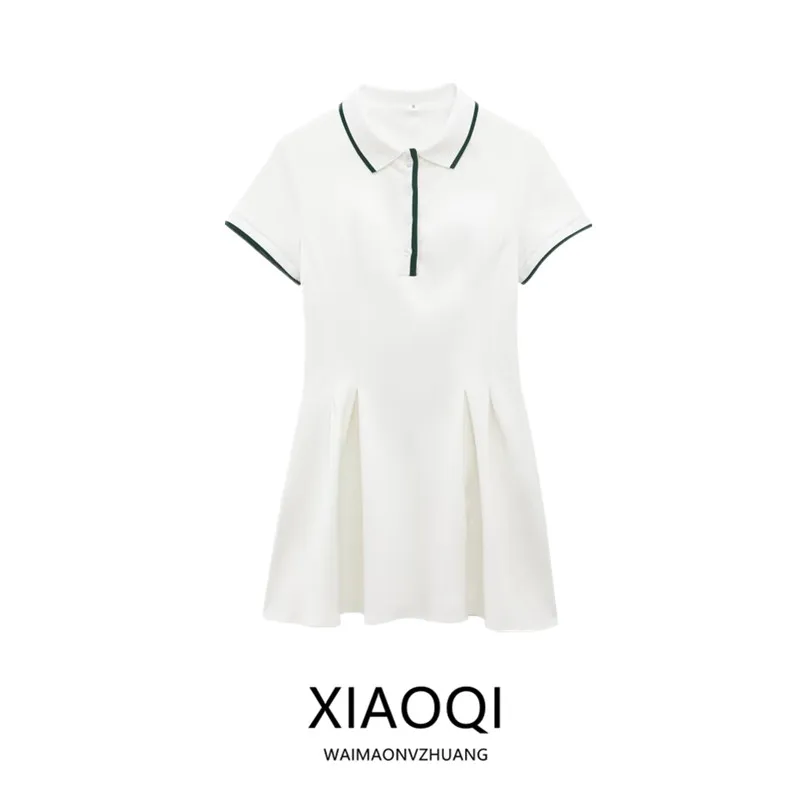 Spring 2025 Women's Fashion Wide Hem Short Dress Versatile Wave Pattern Ribbed New Arrival Commute Style Spring Summer Dress