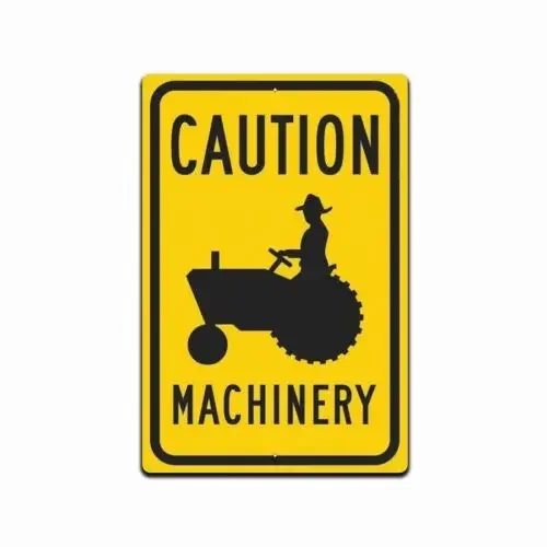 Tin Sign  Caution Tractor Machine Crossing Rustic METAL NOVELTY  Garage Man Cave
