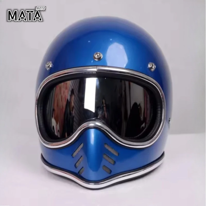 

Японский четырехсезонный полнолицевой шлем с острыми ртами для мужчин и женщин, внедорожный мини-шлем с хромированной серебряной отделкой и встроенными линзами