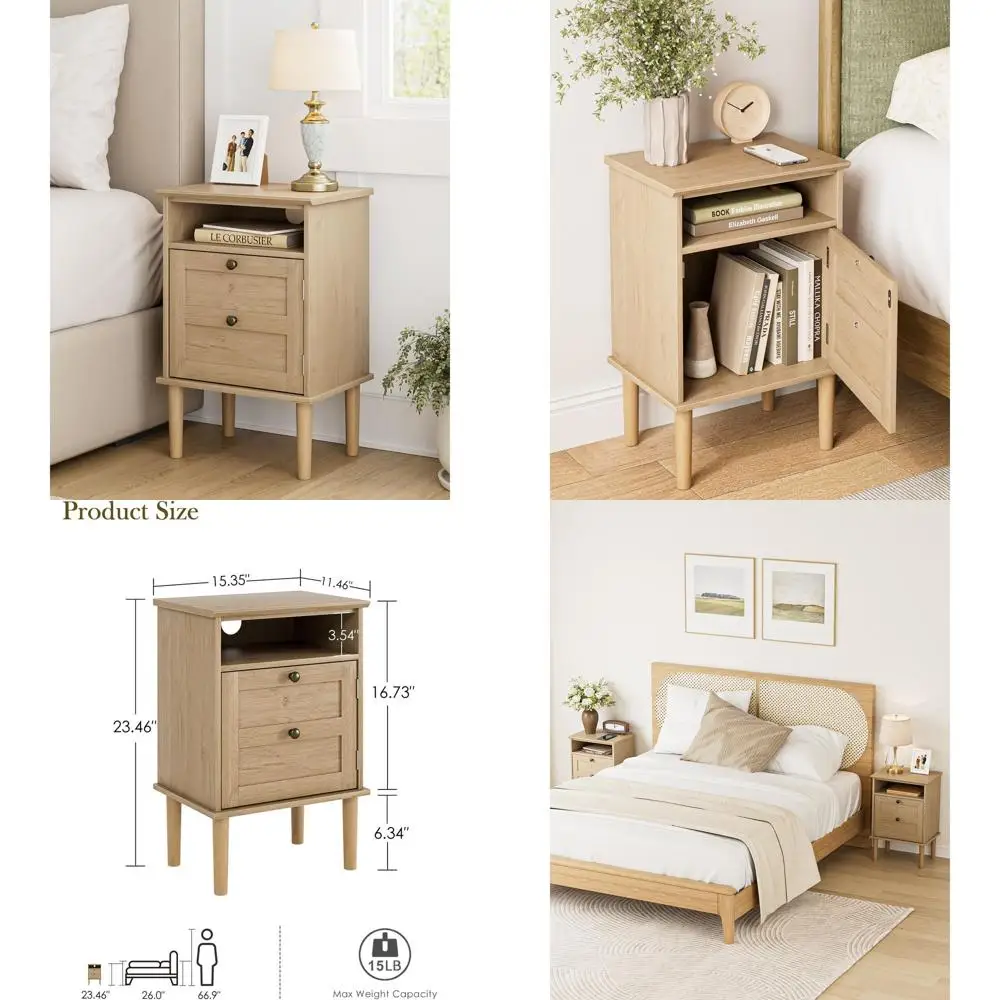 

Прикроватная тумбочка в стиле бохо с 1 ящиком, современный деревянный приставной столик с открытой полкой для спальни и гостиной, натуральная отделка