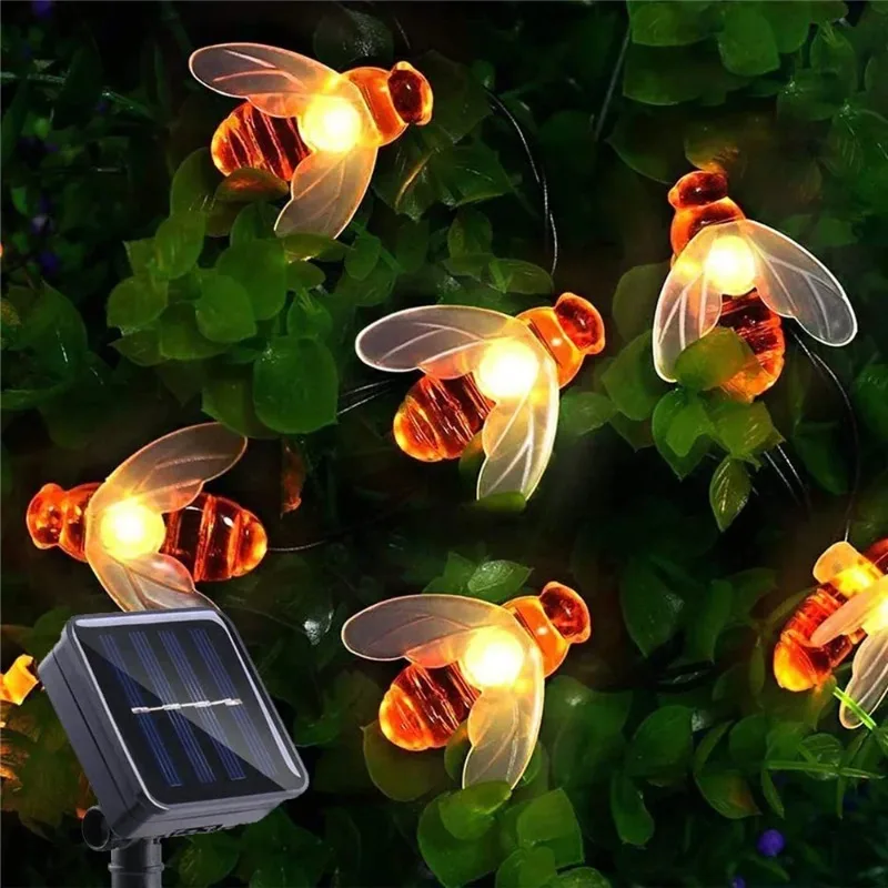 Solar-Lichterkette 100LED Niedliche Bienen-Außenbeleuchtung für Hochzeit, Haus, Garten, Terrasse, Party, Weihnachtsbaum, Honigbienen-Sternenlicht, Dekorationslampe
