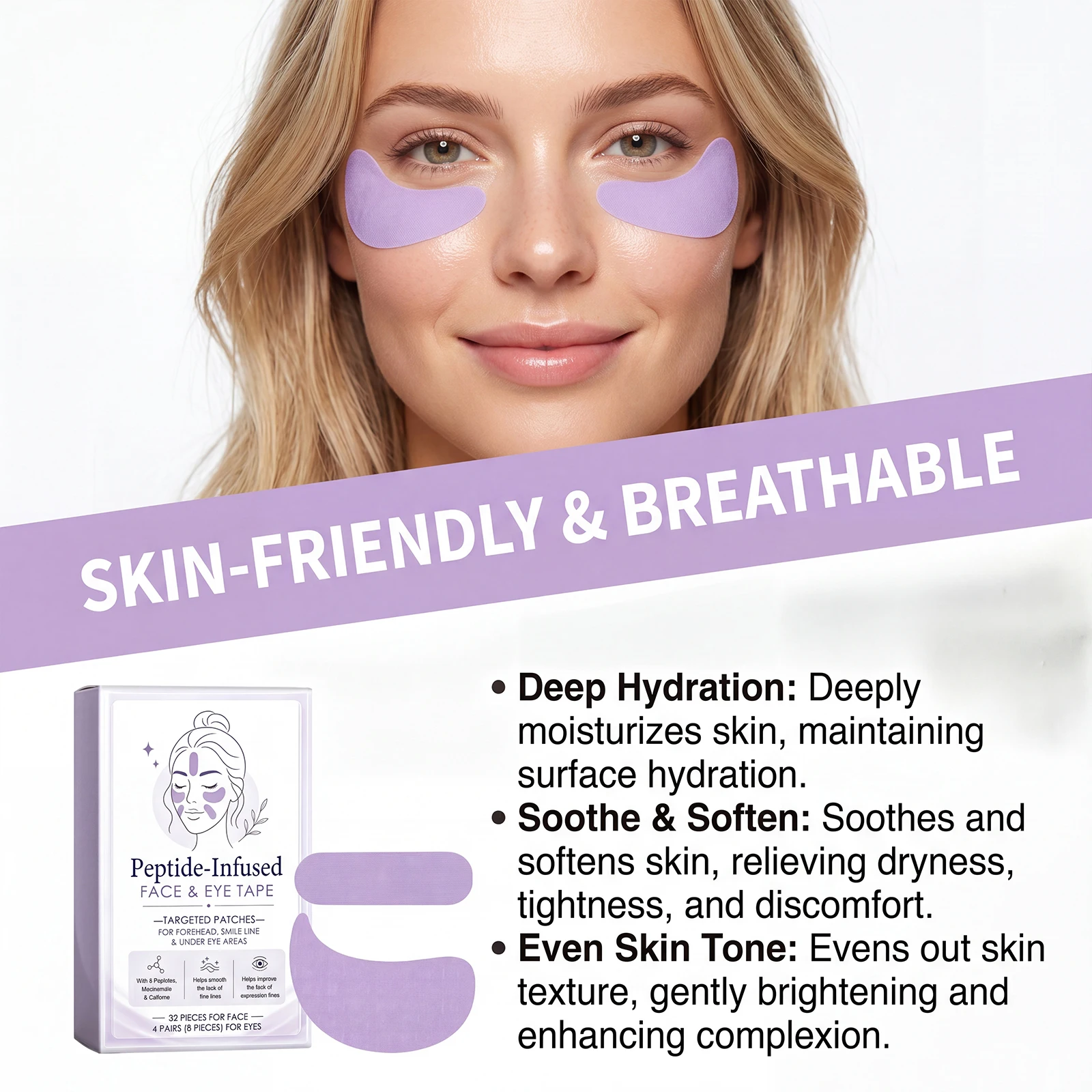Peptide-Infused Face & Eye Tape Wrinkle Removal Sticker Smooth Forehead Smile Reduce Wrinkles Peptide Serum Face Patches Nourish