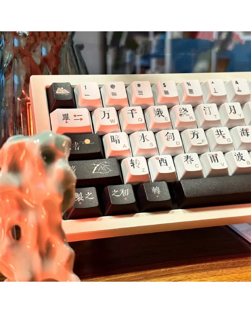 Two Tone Black and White with Red Accents Durable PBT Keycaps Set High Quality for Gaming Mechanical Keyboards
