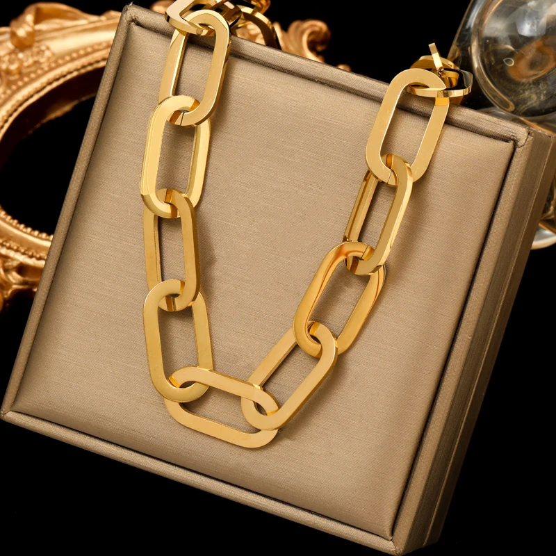 EILIECK 316L Edelstahl Gold Silber Farbe Dicke Kette Halskette Für Frauen Mode Kubanischen Hals Kette Wasserdicht Schmuck Geschenk