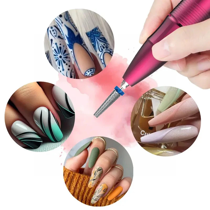 追加のロングタングステンカーバイドネイルドリルビットセット、ジェルポリッシュの効率的な削除、アクリルサロンアクセサリー、5 in 1