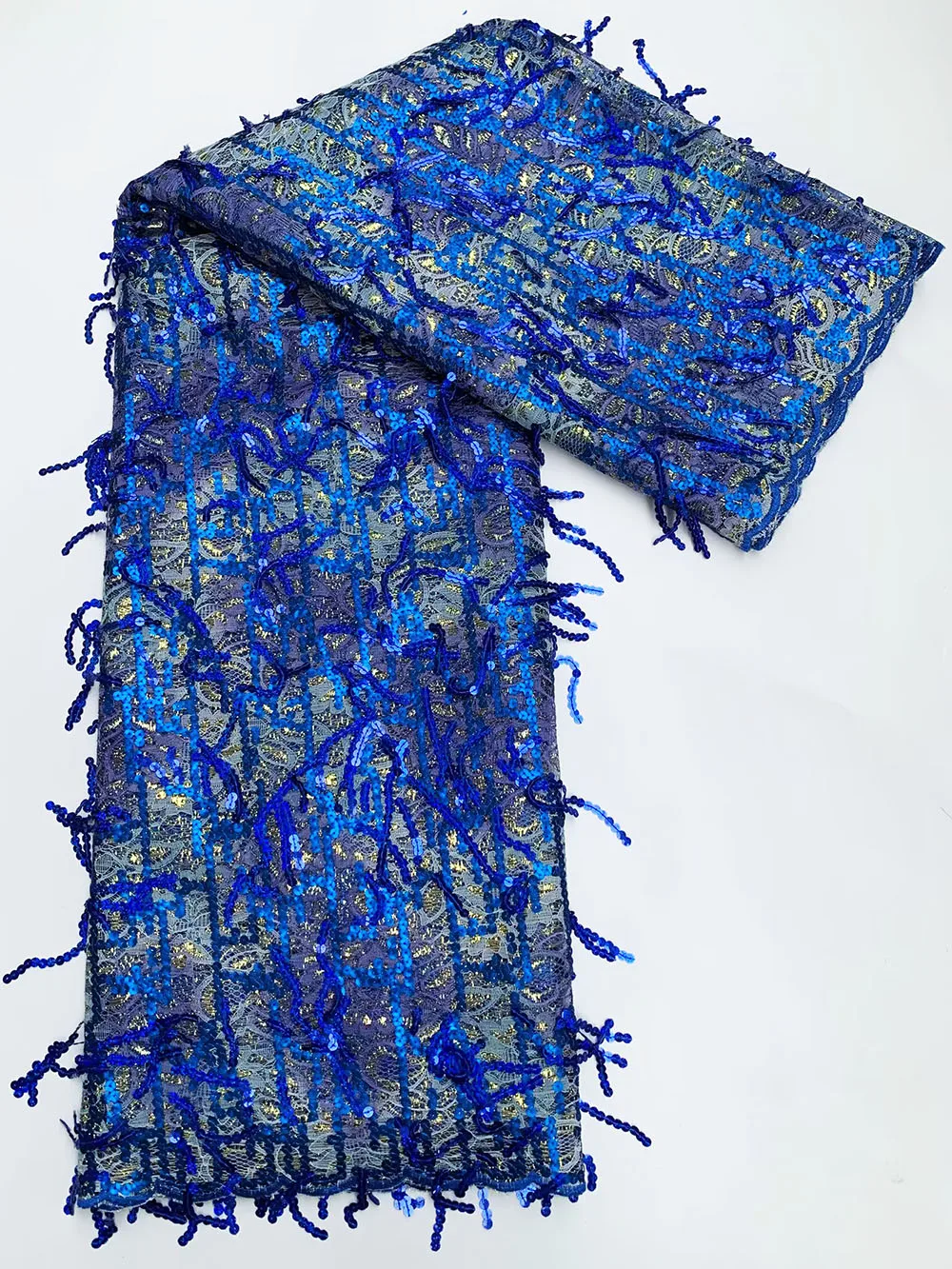 3d Long Sequined Tulle Lace High Quality African French Mesh Skin Fabric Embroidery Tulle Net Garment Sewing Dress  OR46336