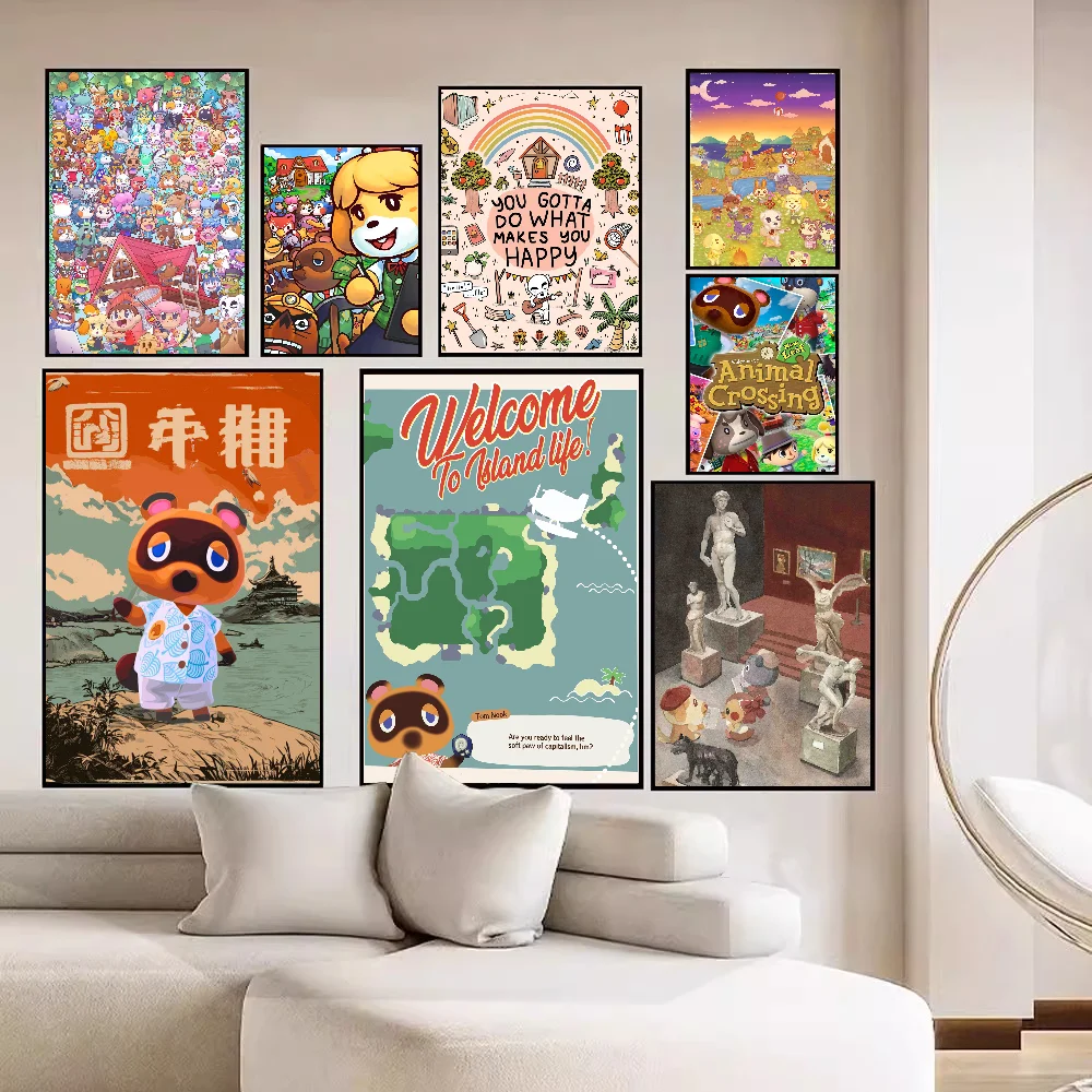 A-Animal Game C-Crossing Movie Sticky Posters Retro Kraft Paper Sticker DIY Room Bar Cafe Aesthetic Art Wall Painting