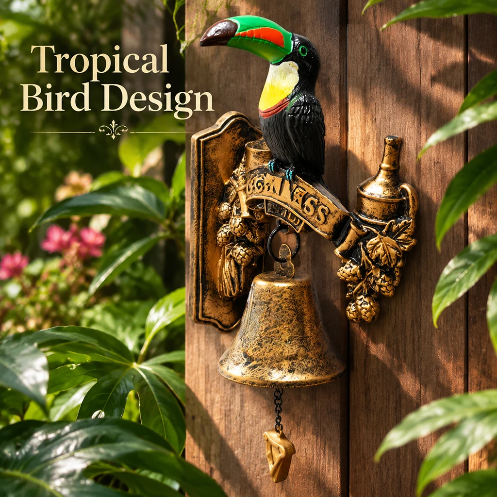 Vintage Toucan Doorbell Resin Wall Decor Tropical Bird Sculpture Door Knocker Bell Entrance Home Decoration
