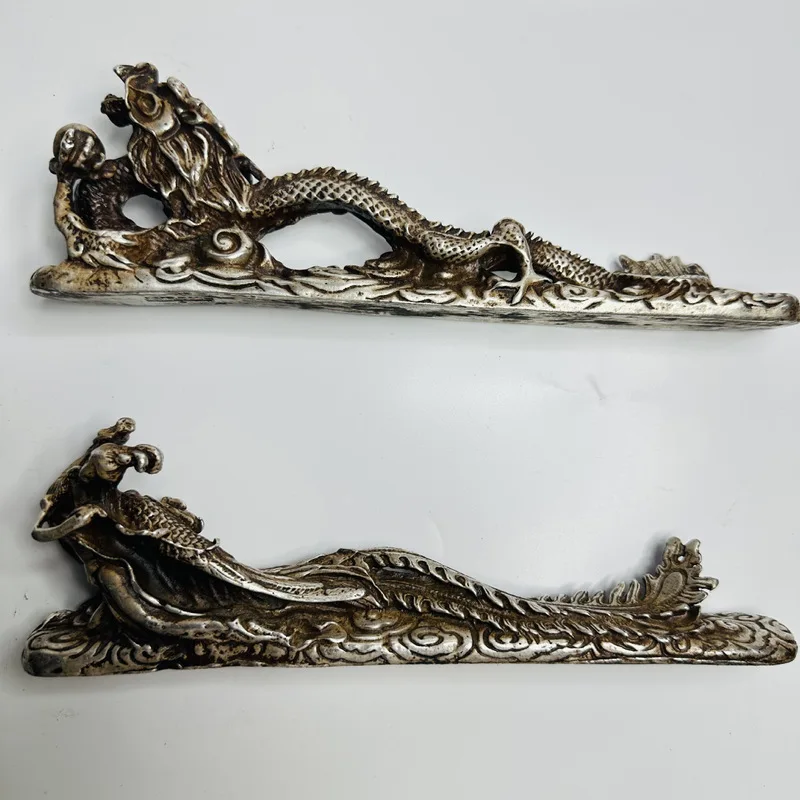 Antique-coated three-dimensional dragon and phoenix paperweight one of four treasures of the study