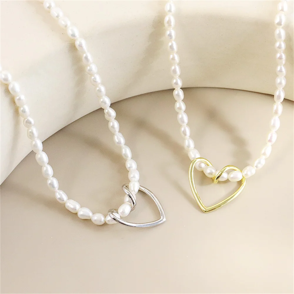 

Korean Trendy Necklace,S925 Sterling Silver Millet Bead Heart 2-Way Wear Elegant Light Luxury Women's Collarbone Chain Accessory