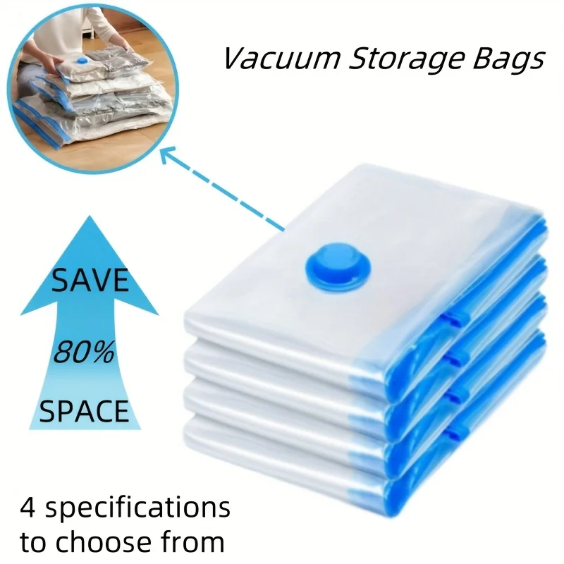 Heavy Duty Vacuum Storage Bags for Clothes/Blankets, Space Saving Compression Organizers, Without Pump