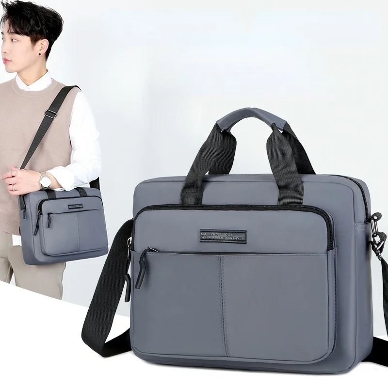 New Men\'s Large-capacity Horizontal Shoulder Bag Messenger Briefcase Multifunctional Simple A4 Book Handbag Business