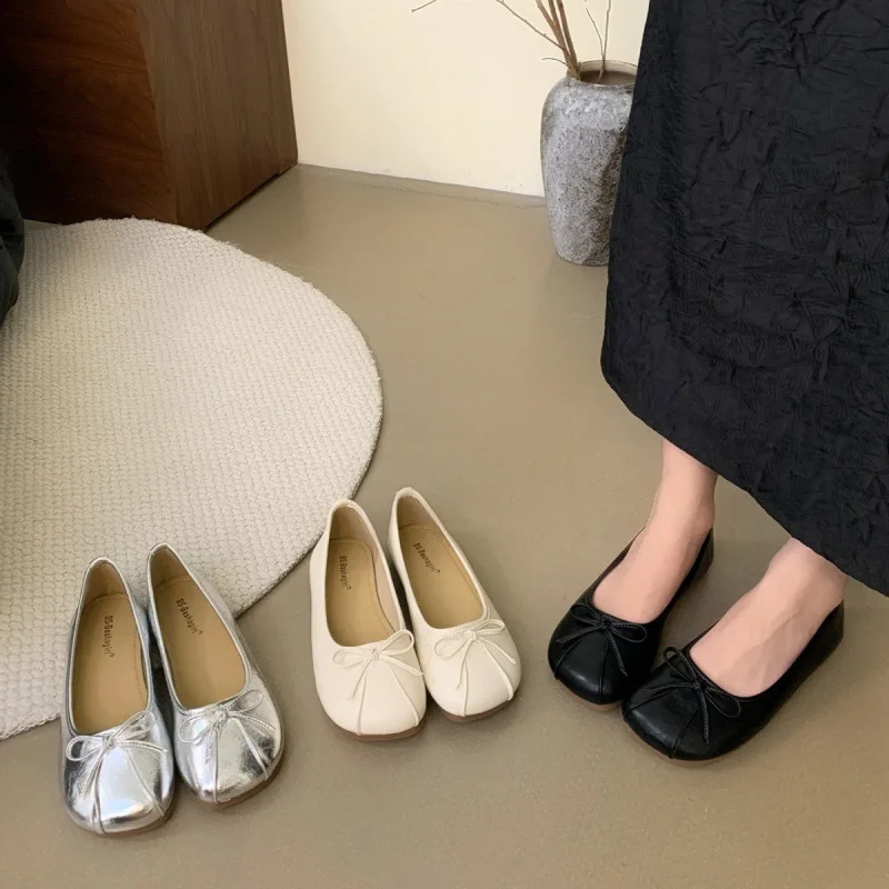 

Женские кроссовки без шнуровки, разноцветные универсальные повседневные туфли на плоской подошве с круглым носком и бантом, на осень