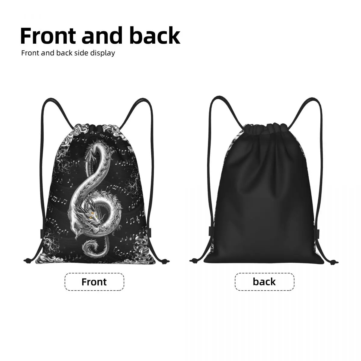 Custom Treble Clef Music Notes Dragon Drawstring Bags Women Men Lightweight Sports Gym Storage Backpack