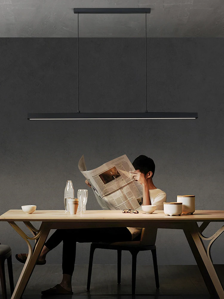 Minimalist Long Linear LED Pendent Lamp Office Bar Table Nordic Wood Pendant Lamps Restaurant Chandelier Lighting