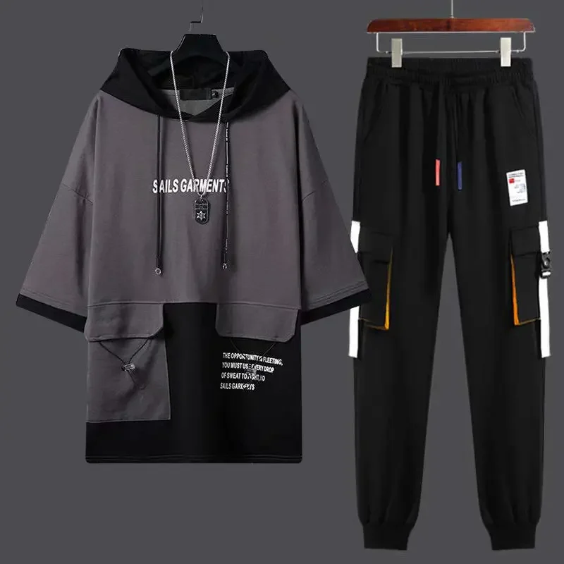 Pants Sets Print Sports Suits Jogging Clothes for Men Hoodie Tracksuit Alphabet Male T Shirt Sweatpants Top Basic Regular Fit S