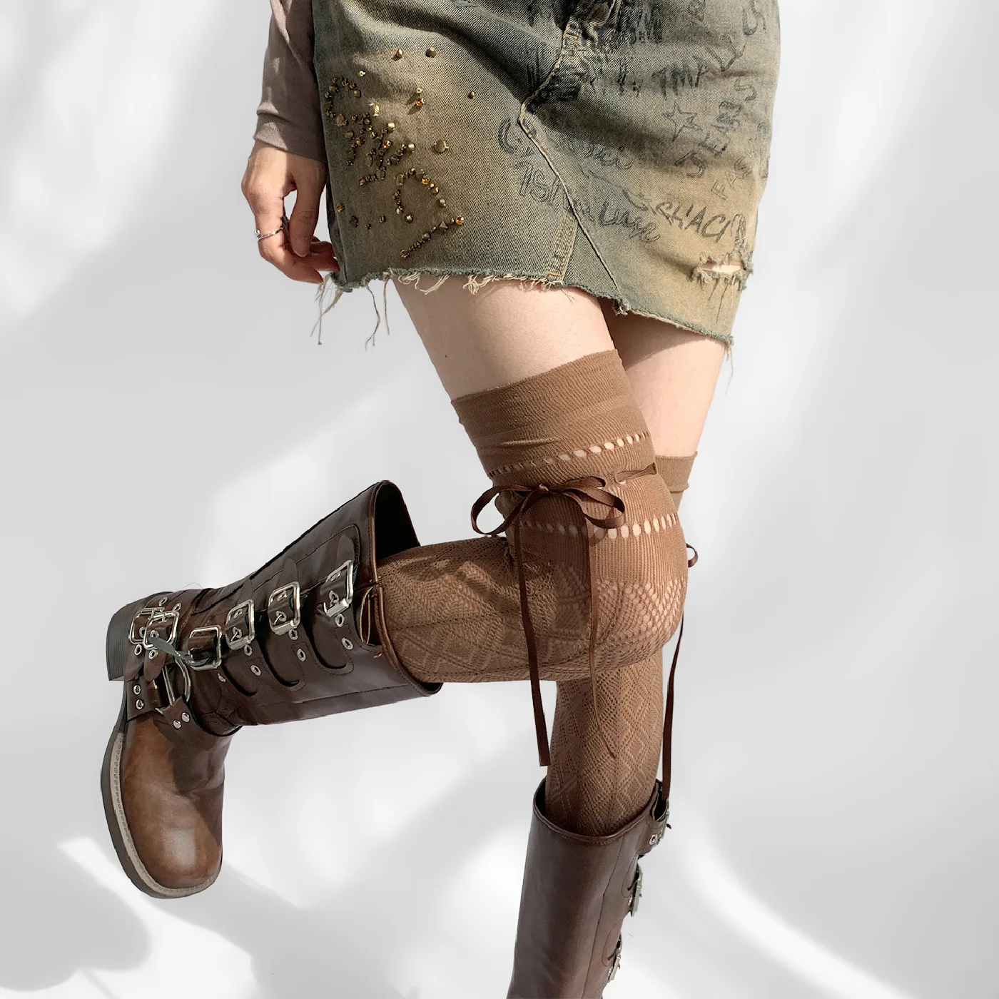 Calze elastiche alte alla coscia Calzini in pizzo sopra il ginocchio delicati sulla pelle Calzini alti al ginocchio in pizzo Calze sovrapposte con nastro delicato