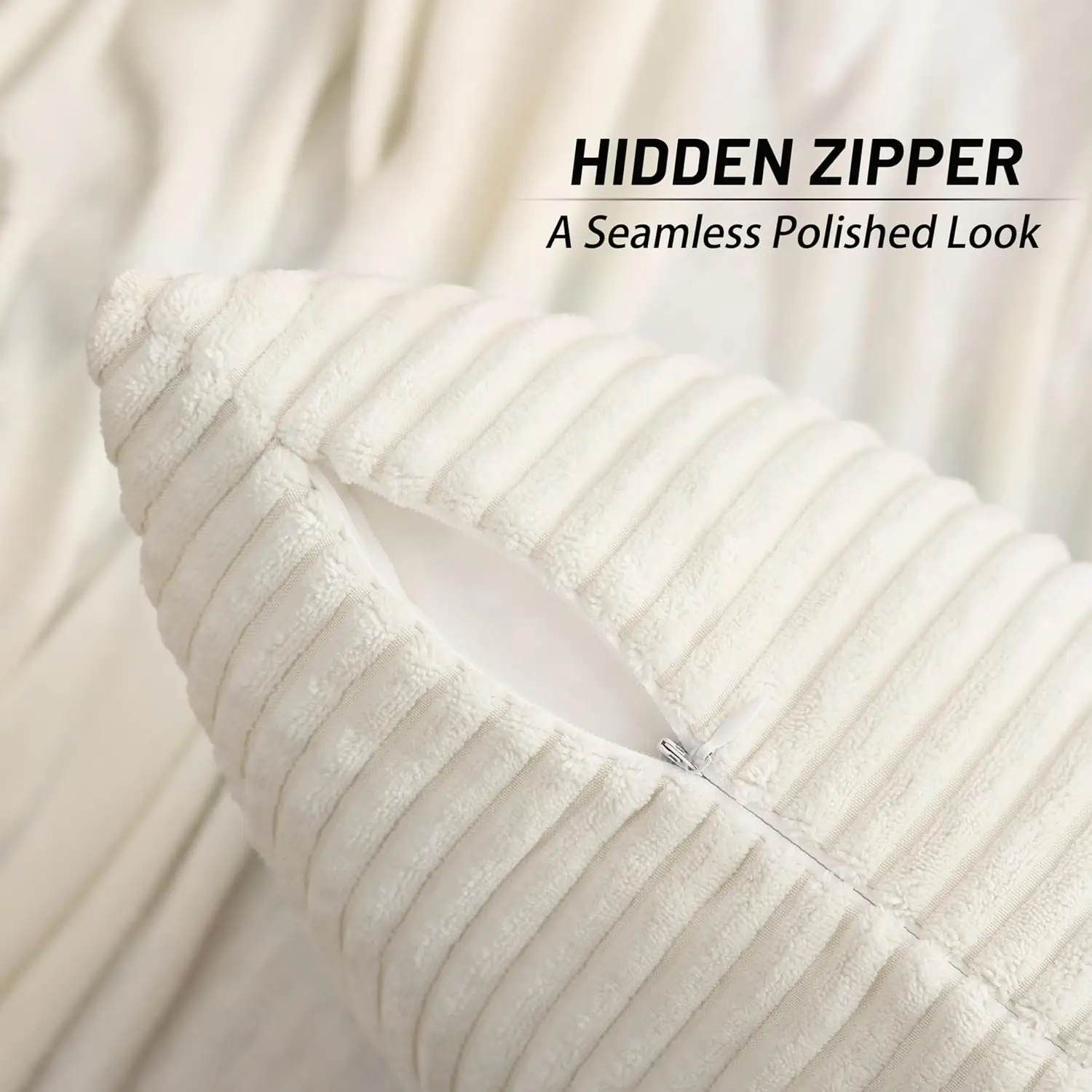 أغطية وسائد قصيرة مضلعة ، ديكور مخطط ، غطاء وسادة لغرفة المعيشة ، سرير ، أريكة ناعمة ، غطاء وسادة للأريكة ، بيج ، أبيض ، 18x18