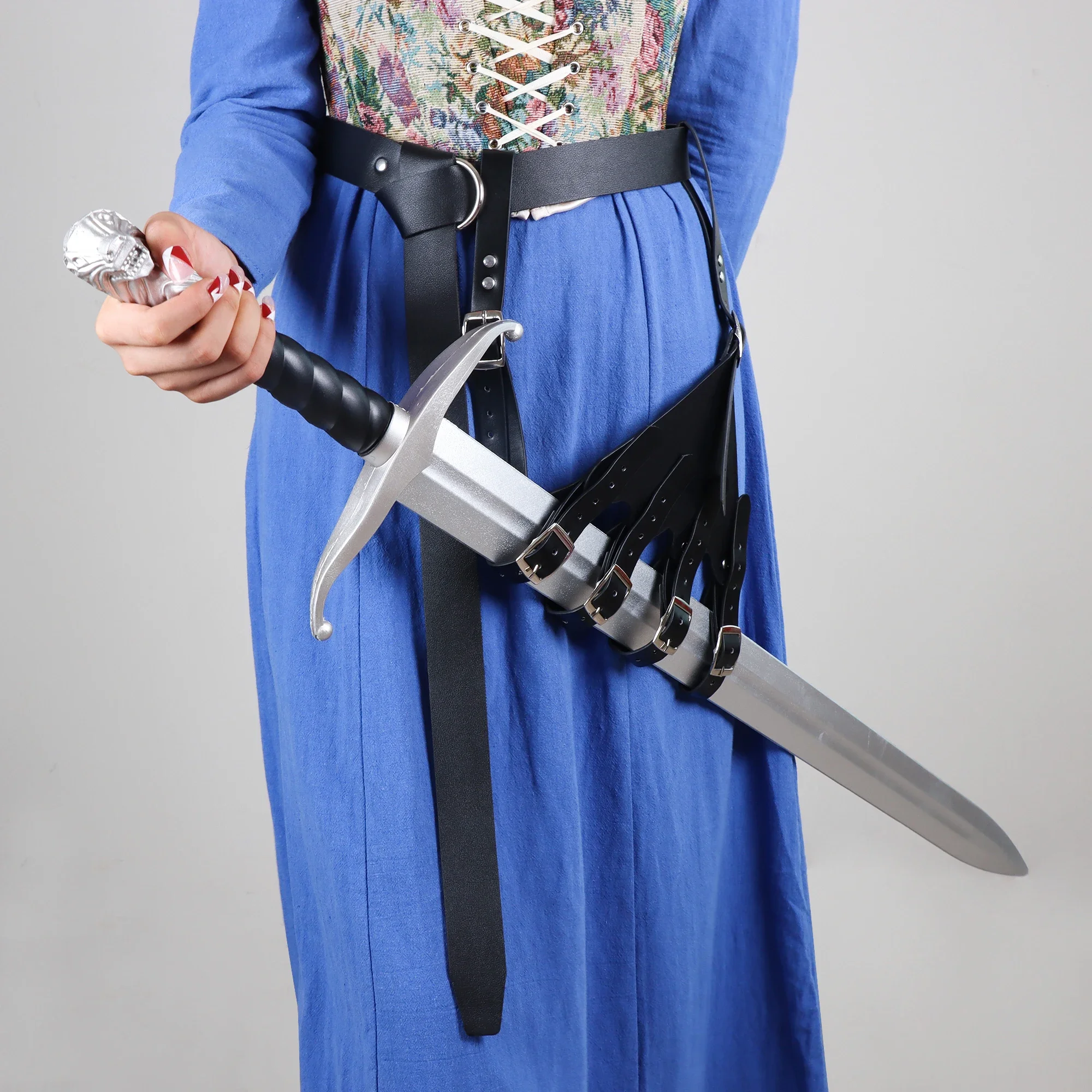 2PCS Unisex Black Leather Sword Sheath With Viking Retro Medieval Belt For Renaissance LARP Costume Cosplay Accessoires