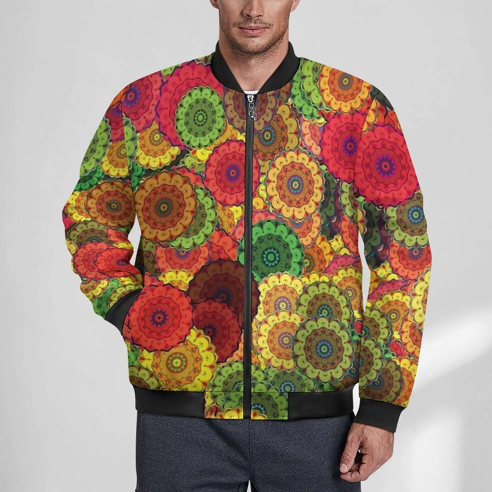 

Vintage Flower Power Print Jackets Zipper Winter Coats Man Vintage Casual Jacket Printed Outdoor Oversize Windbreak Gift