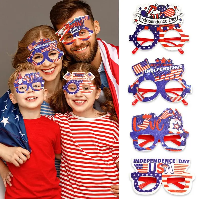วันที่สี่กรกฎาคม Photo Booth Props รักชาติตกแต่งธีมแว่นตาชุด 12 ตกแต่งรักชาติสําหรับ 4th กรกฎาคม