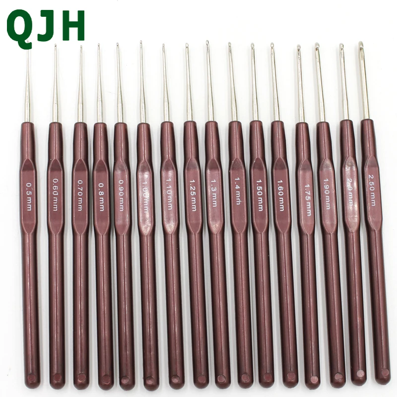 

QJH 16pcs Plastic Handle Crochet Hooks Handle Knitting Needles Set Crochetings and Knittings 0.5mm-2.5mm 16 Size