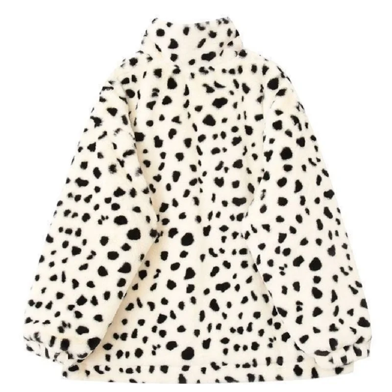 Autumn/Winter Women\'s Casual  Leopard Print Zipper White Short Coat