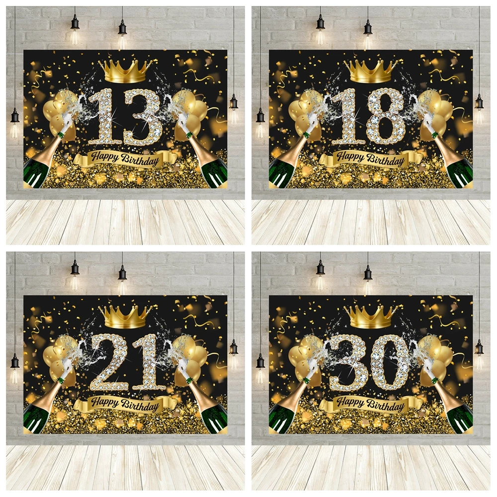 

Gold Black Balloons Birthday Party Backdrop Celebration Champagne Cake Family Photography Background Adult Birthday Photo Studio