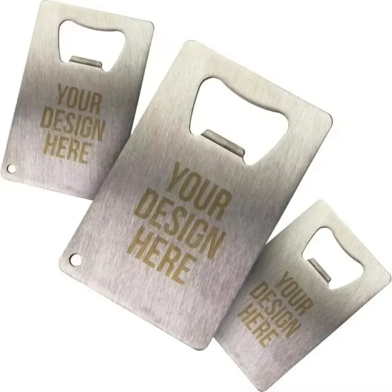Customized Logo Mini Portable Stainless Steel Metal Sheet Business Credit Card Bar Open Tools Beer Bottle Metal Key Chains