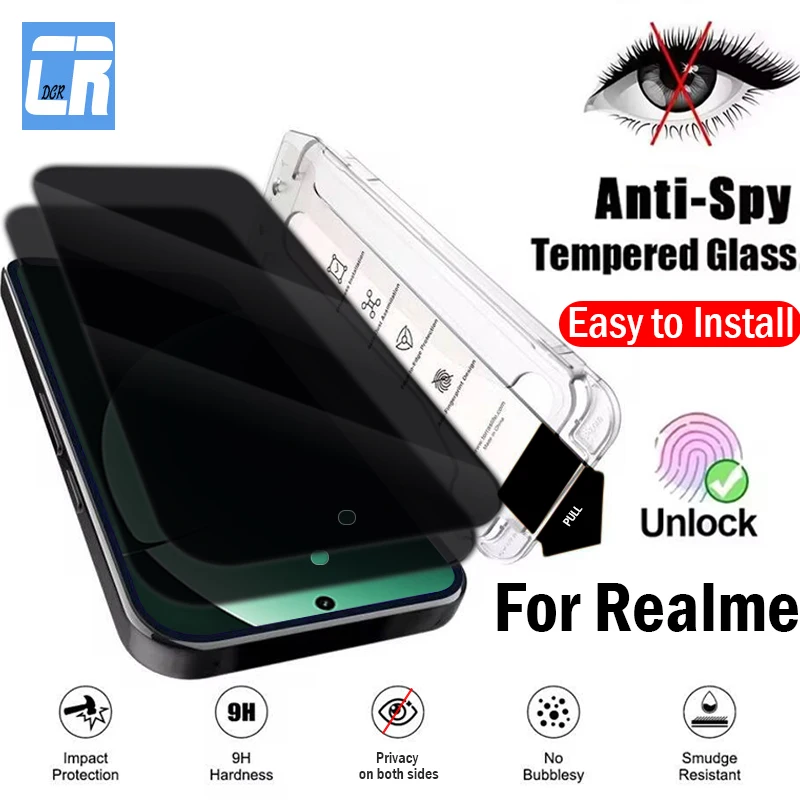 

Easy Installation Dust Free Privacy Anti Spy Tempered Glass for Realme GT 8 Pro GT8 GT7 Screen Protector Unlock Protective Film