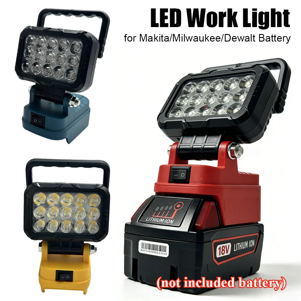 Power Tool Parts for Makita/Milwaukee/Dewalt 18V Lithium Battery LED Work Lights Lamp Hand Lantern Spotlight USB Charger