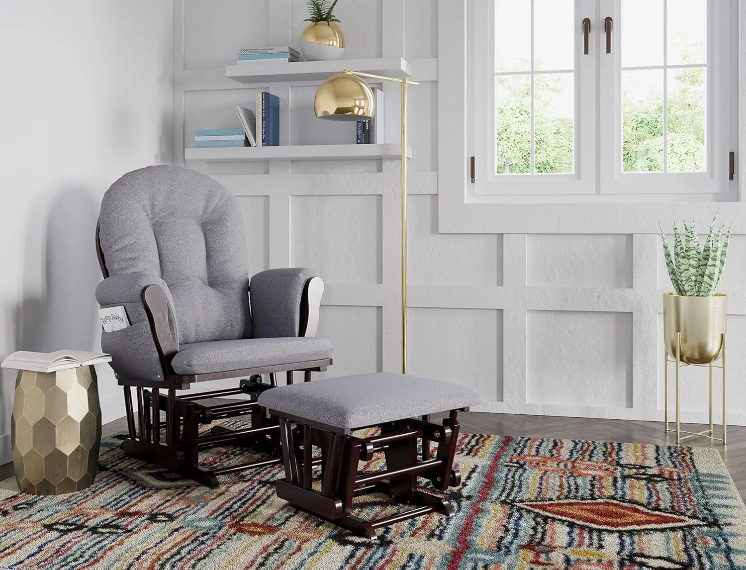 Planador de argola premium e otomano – Almofadas acolchoadas com bolso de armazenamento, Smooth Roc